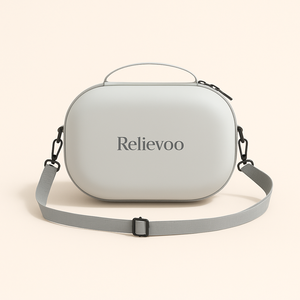 Relievoo carrying case interior with custom-molded compartments