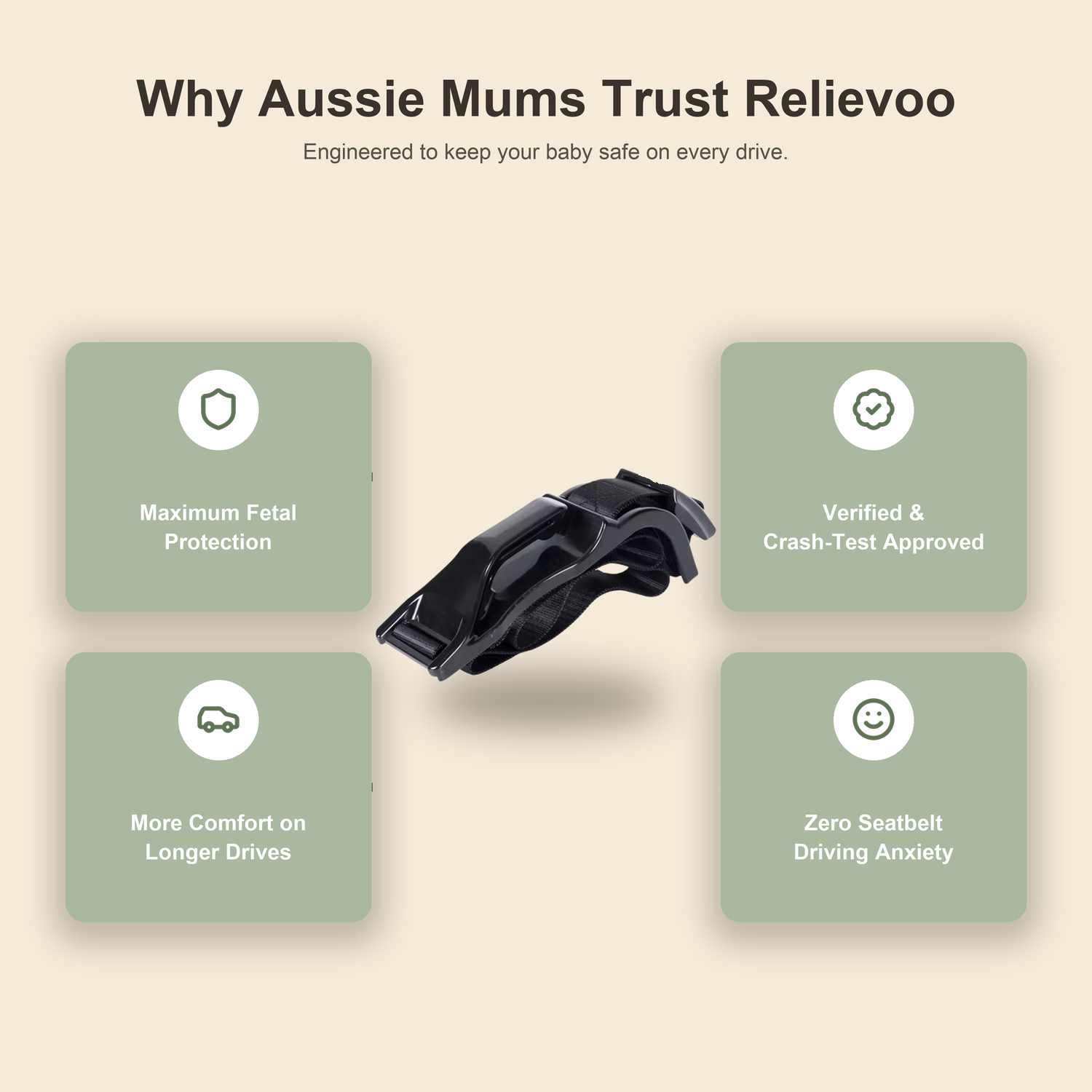 Why Aussie mums trust the Relievoo Pregnancy Safety Belt — maximum fetal protection, verified and crash-test approved, more comfort on longer drives and zero seatbelt driving anxiety