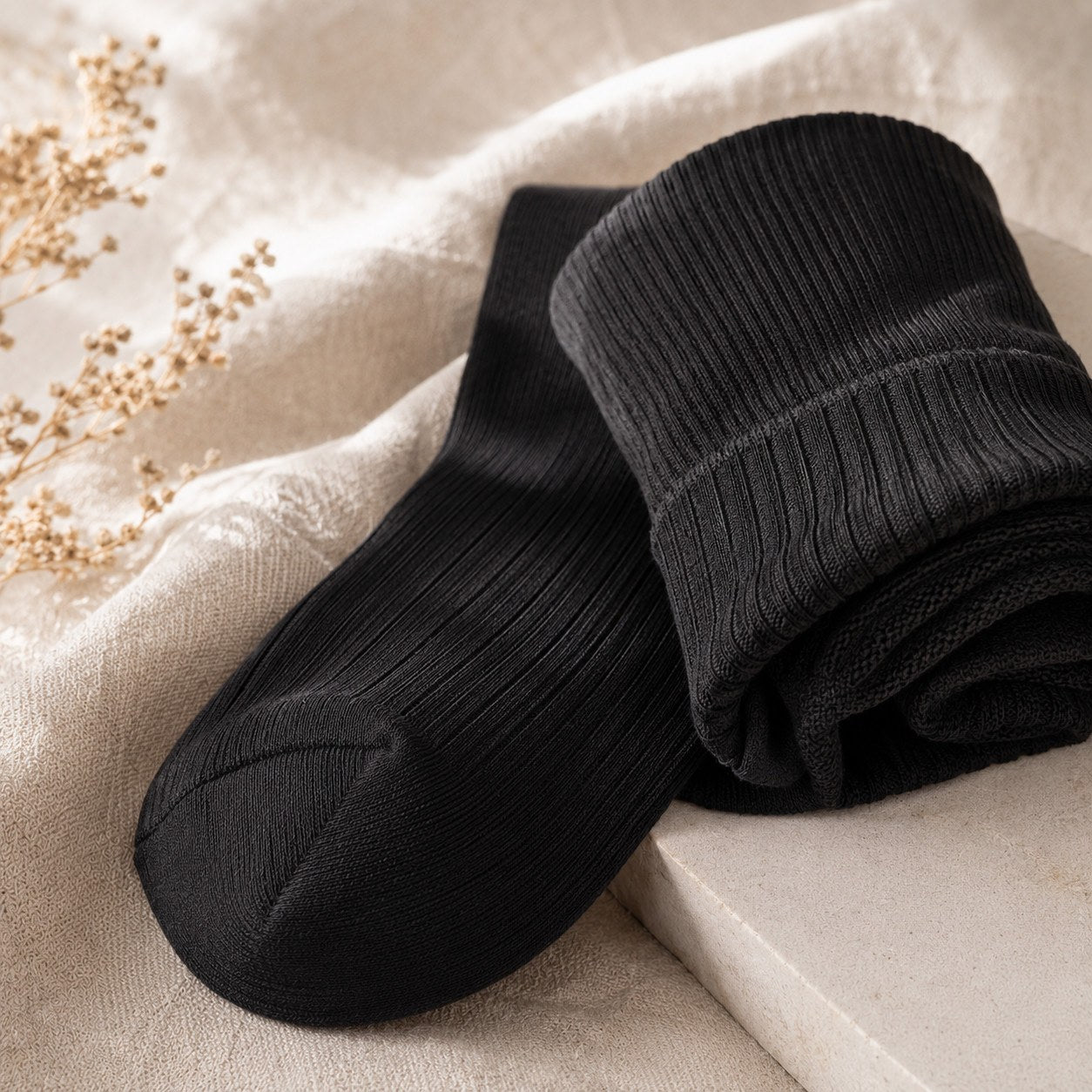 Close-up of the soft ribbed bamboo-blend fabric of the Relievoo Pregnancy Compression Socks