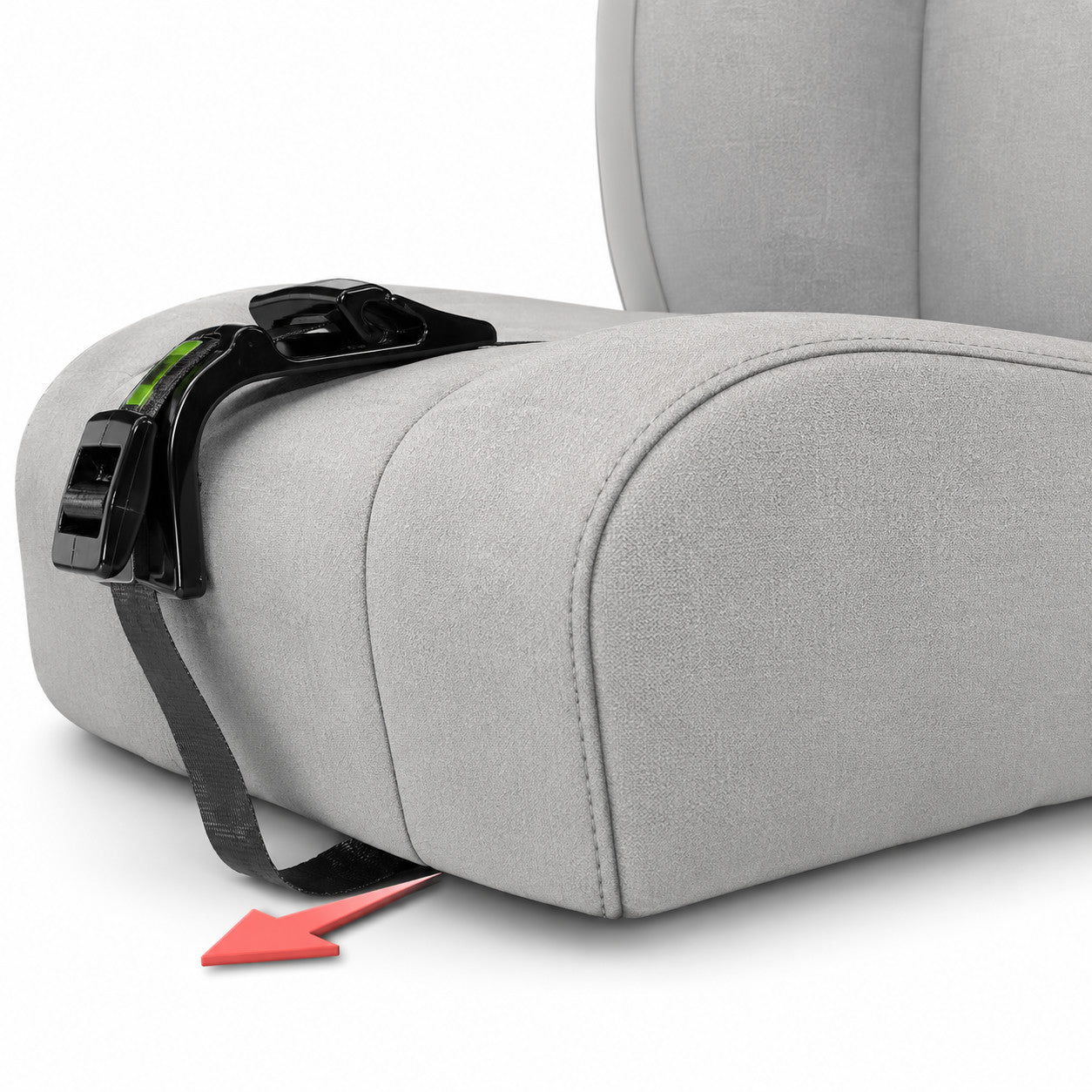 Relievoo Pregnancy Safety Belt strap guided flat underneath the car seat — installation step 2